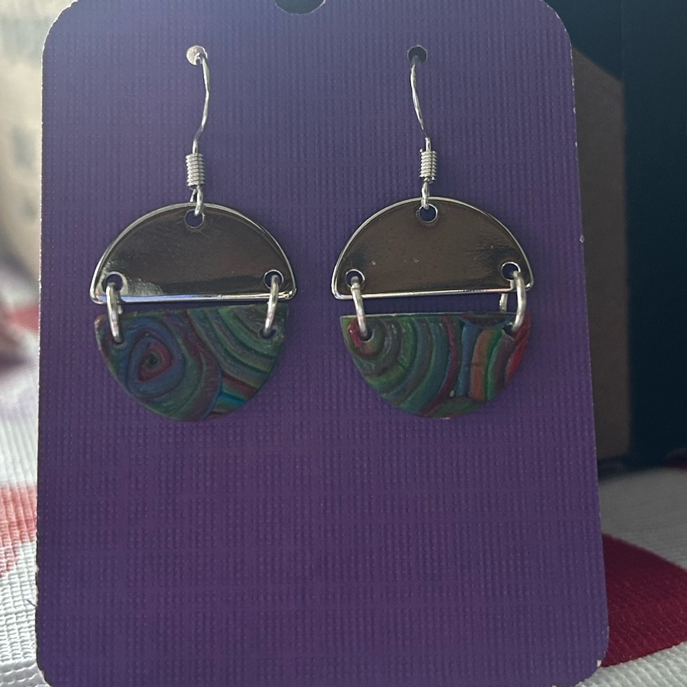 Multicolor Dangle Earrings with Silver Detail